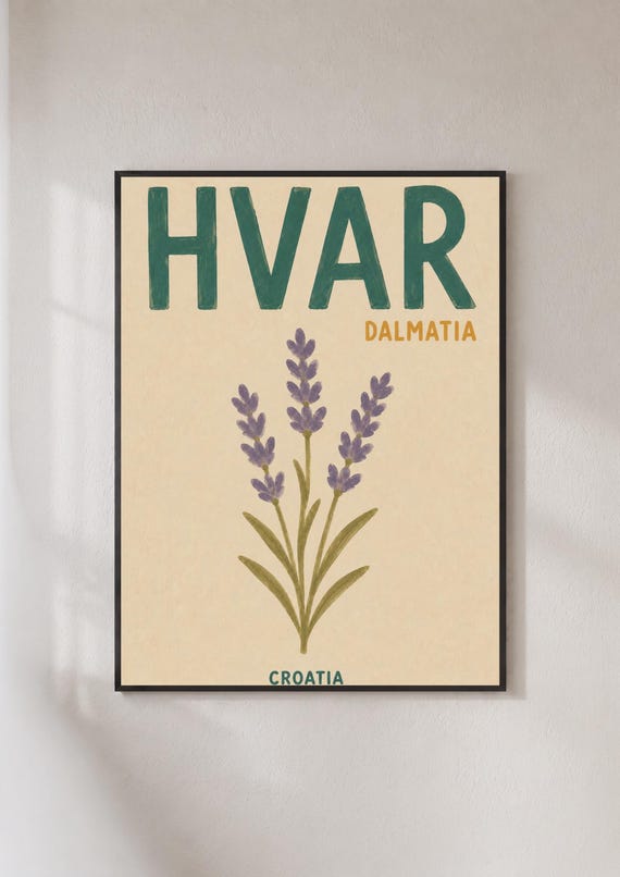 Hvar Croatia Travel Poster Dalmatia Lavender Wall Art Adriatic Print Retro