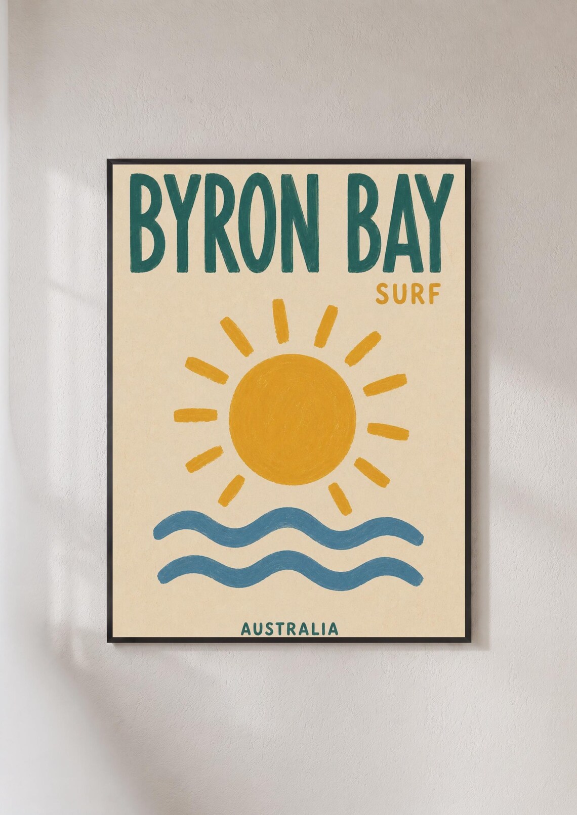 Sunny Byron Bay Surf Australia Retro Beach Waves Travel Poster
