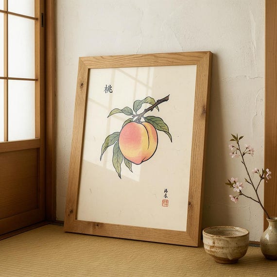 Japanese Peach Botanical Print Vintage Wall Art