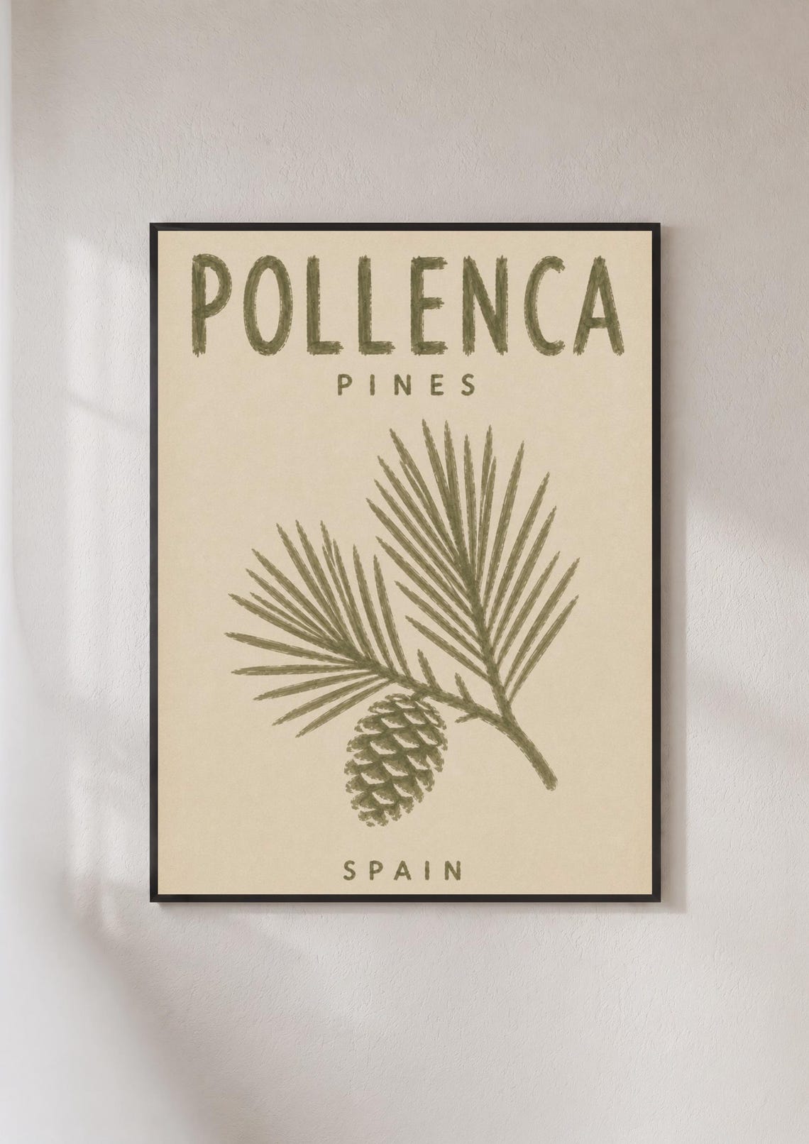 Pollenca Pines Mallorca Travel Poster Spain Wall Art Pine Cone Botanical Print