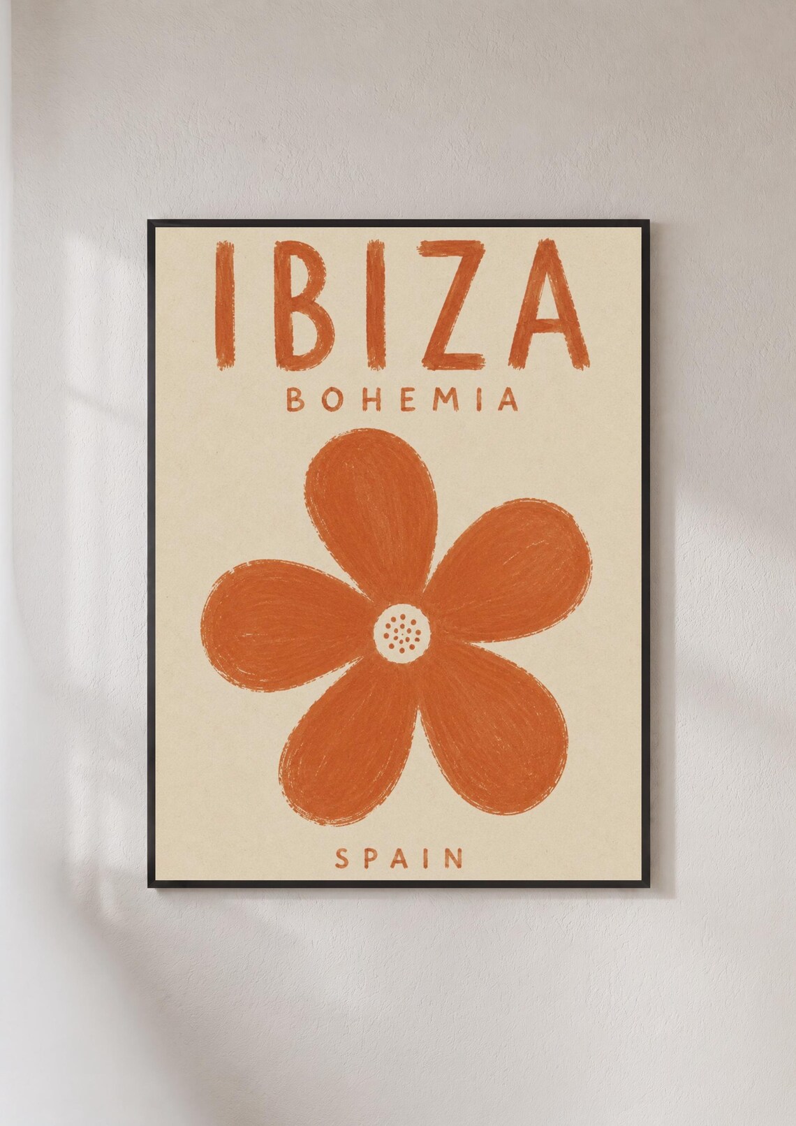 Ibiza Bohemia Spain Terracotta Flower Retro Travel Typography Poster