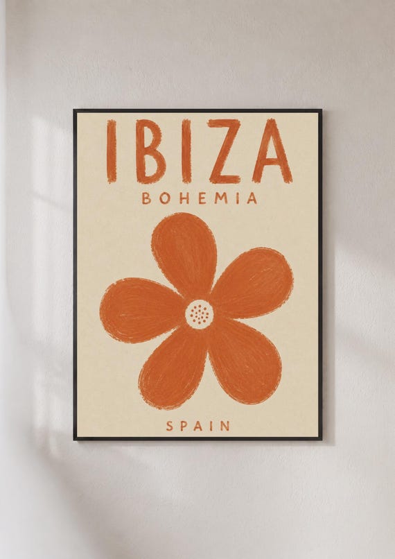 Ibiza Bohemia Spain Poster Boho Flower Wall Art Retro Travel Print Terracotta