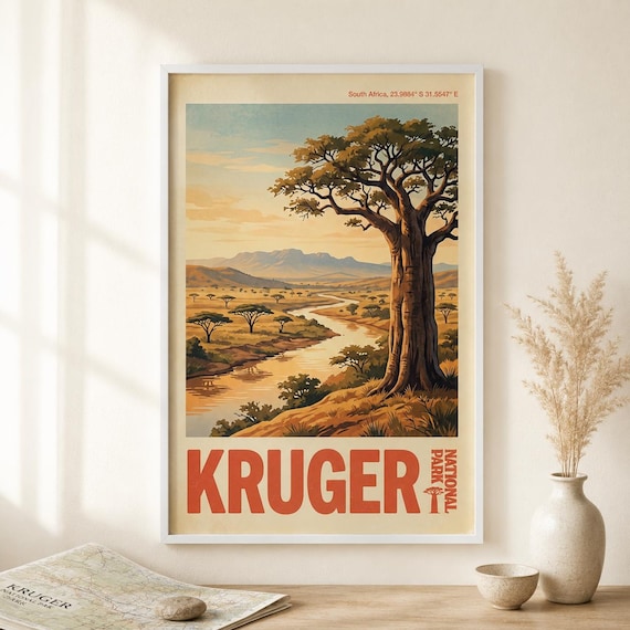 Kruger National Park South Africa Baobab Tree Savanna Travel Poster