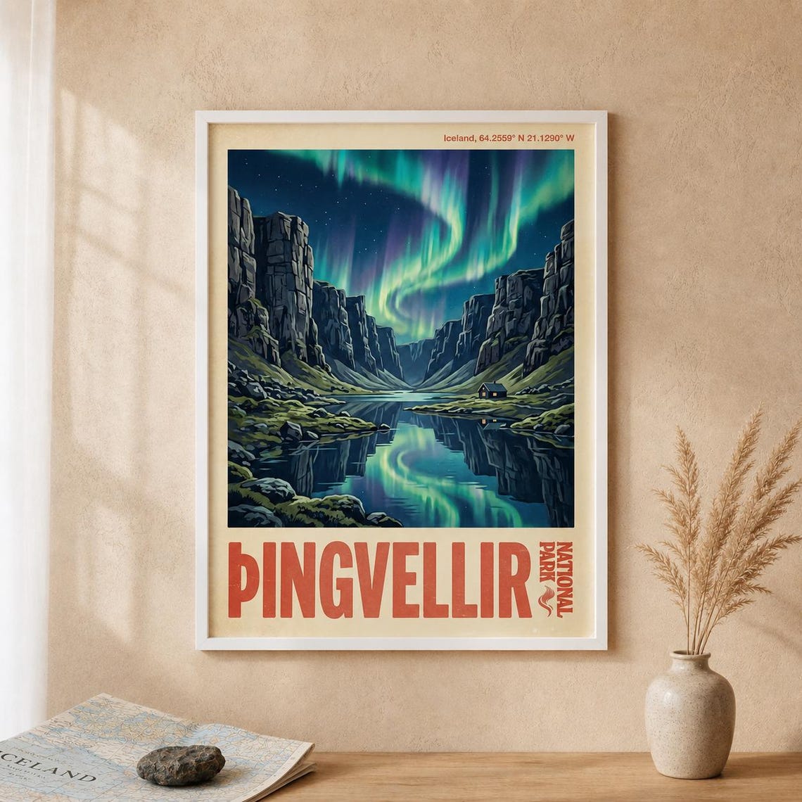 Thingvellir National Park Iceland Northern Lights Travel Poster