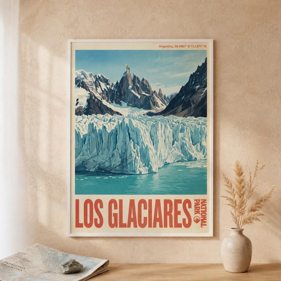Los Glaciares National Park Print Vintage Patagonia Argentina Travel Poster