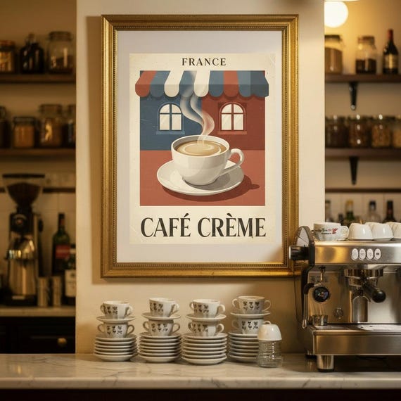 French Coffee Print Vintage Caf Crme Poster Bar Art