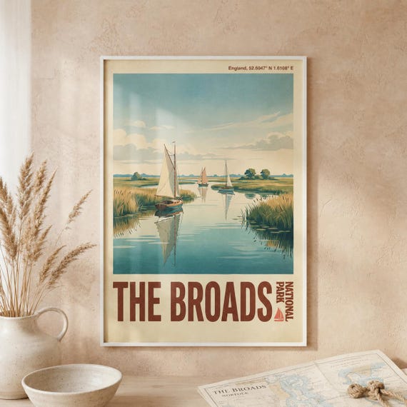 The Broads National Park Print Norfolk Vintage Travel Poster