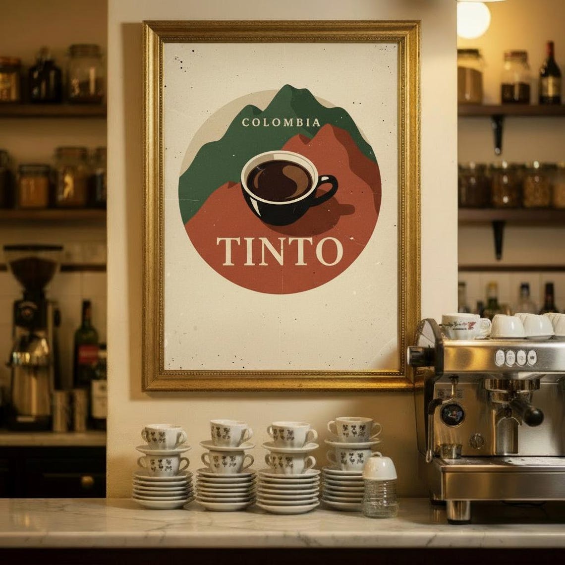 Colombia Tinto Coffee Vintage Retro Cafe Kitchen Decor Wall Art
