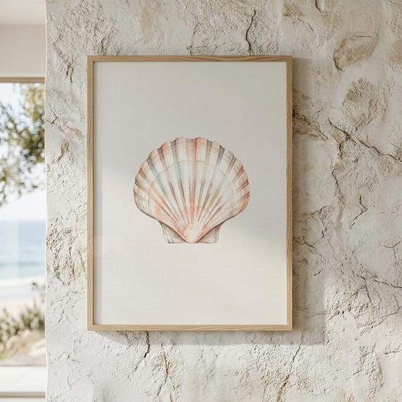 Scallop Shell Print Coastal Wall Art Minimal Beach Decor