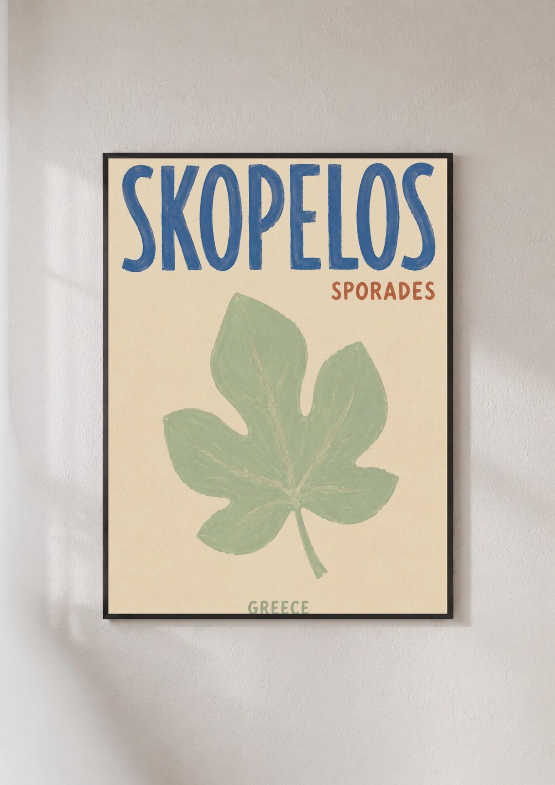 Skopelos Greece Retro Travel Poster Sporades Fig Leaf Island Decor
