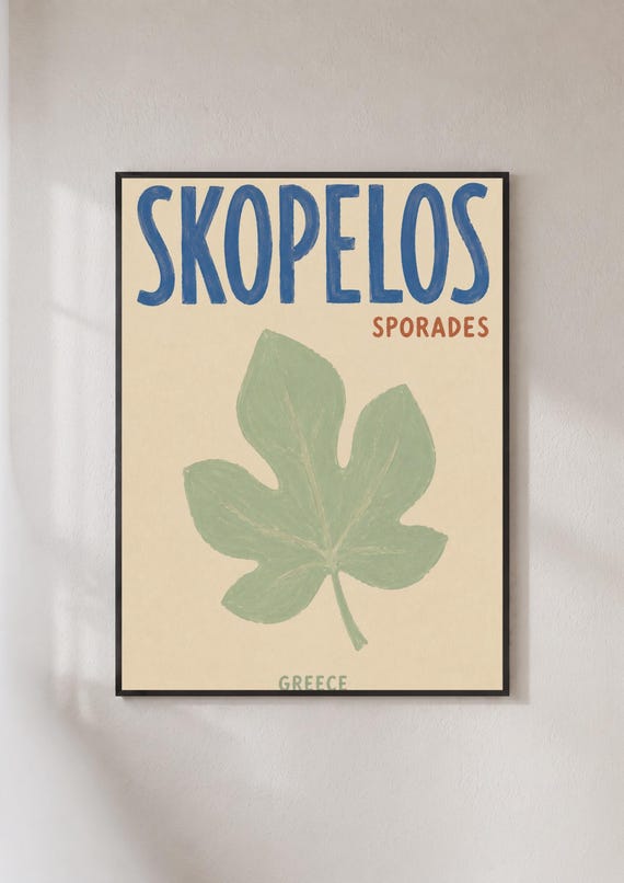 Skopelos Greece Travel Poster Sporades Island Print Fig Leaf Wall Art Greek Gift