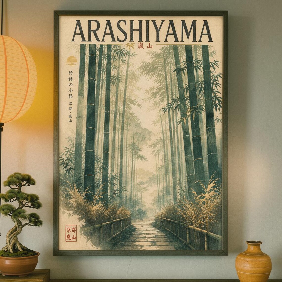 Arashiyama Bamboo Forest Kyoto Grove Vintage Japan Travel Poster