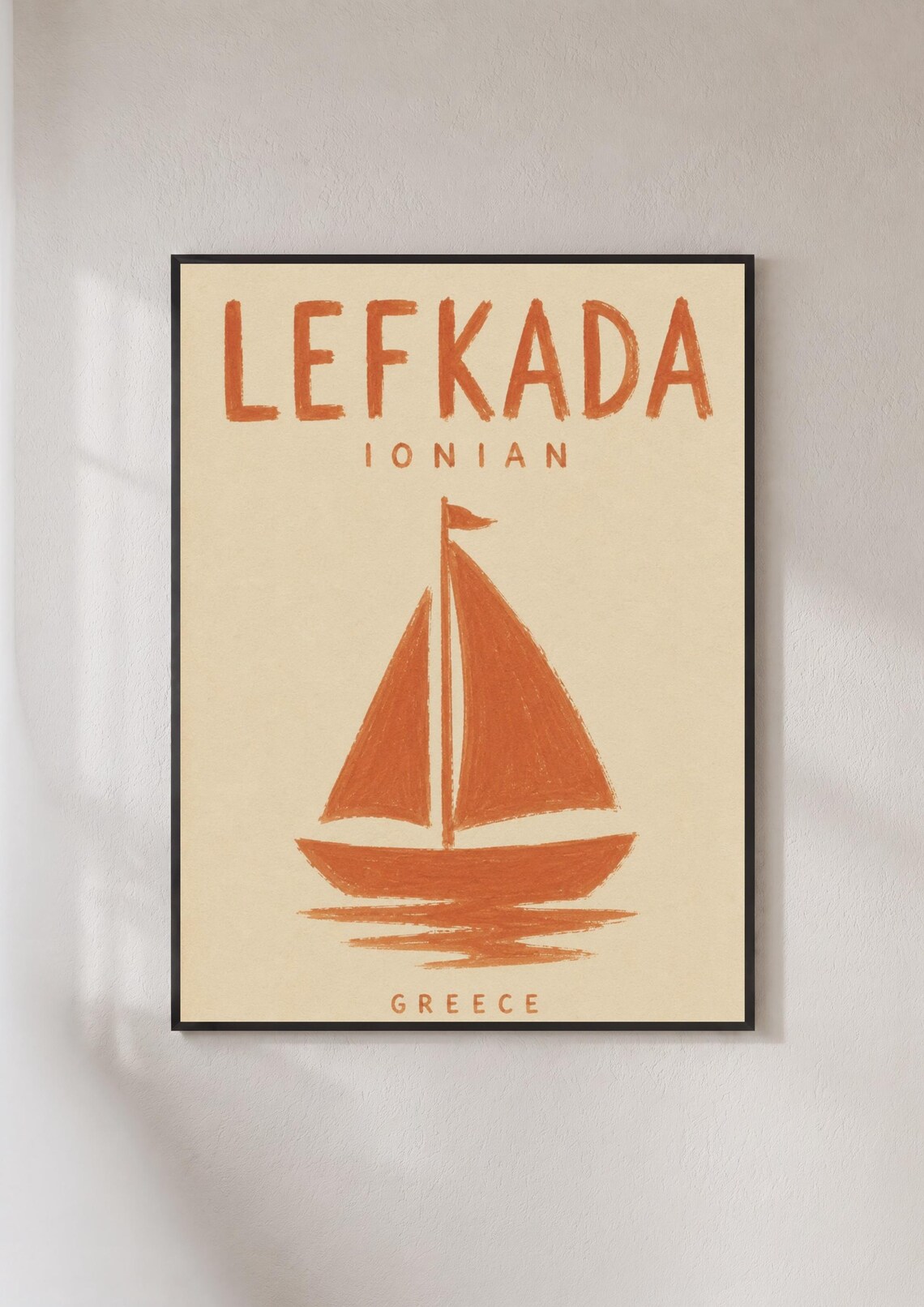 Lefkada Ionian Greece Vintage Travel Orange Sailboat Retro Poster