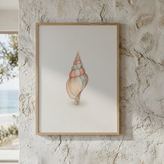 Pastel Spiral Shell Print Coastal Wall Art Minimal Beach Decor