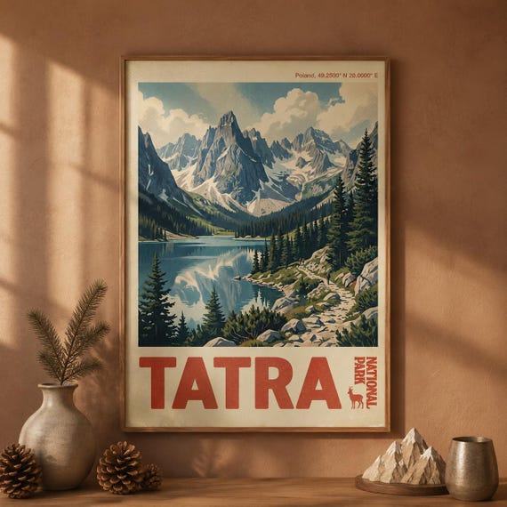 Tatra National Park Print Vintage Poland Travel Poster Alpine Landscape Wall Art