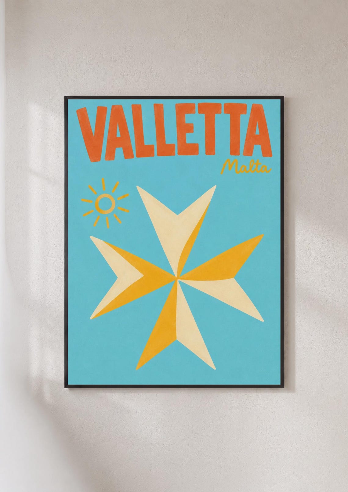 Valletta Malta Cross Symbol Retro Mediterranean Travel Poster