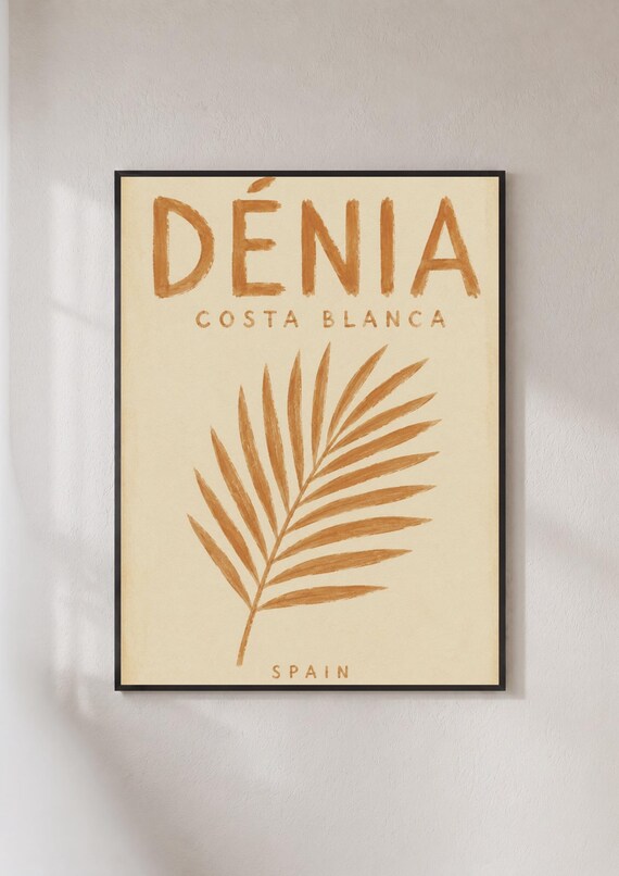 Denia Costa Blanca Spain Travel Poster Vintage Palm Leaf Beach Art