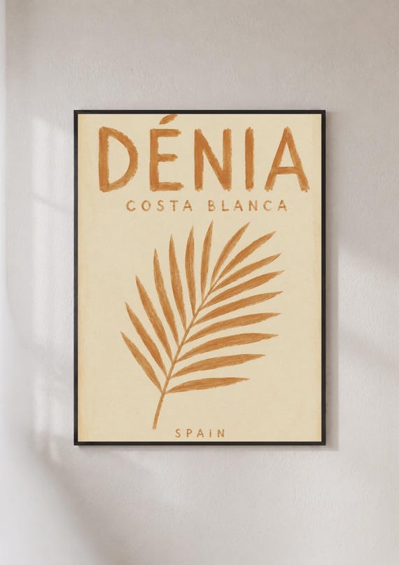 Denia Costa Blanca Spain Travel Poster Vintage Palm Leaf Wall Art Print