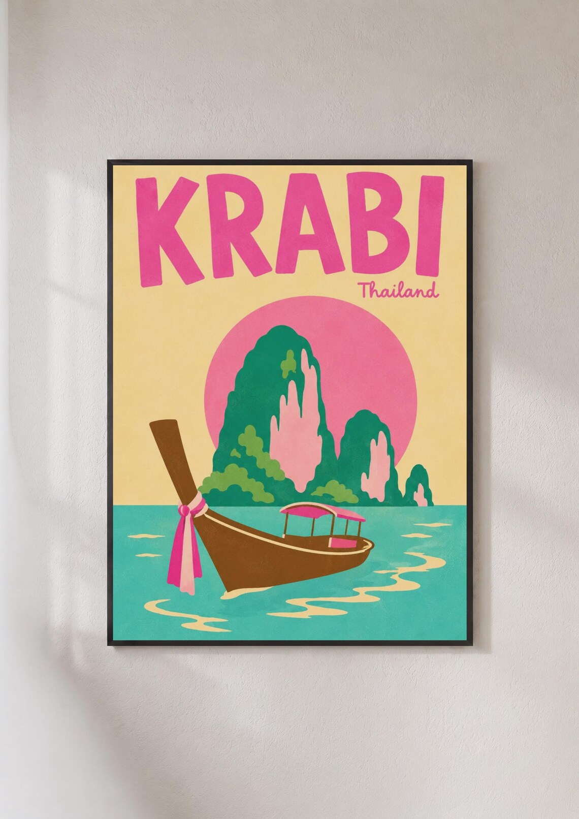 Krabi Thailand Retro Travel Poster, Tropical Art Print