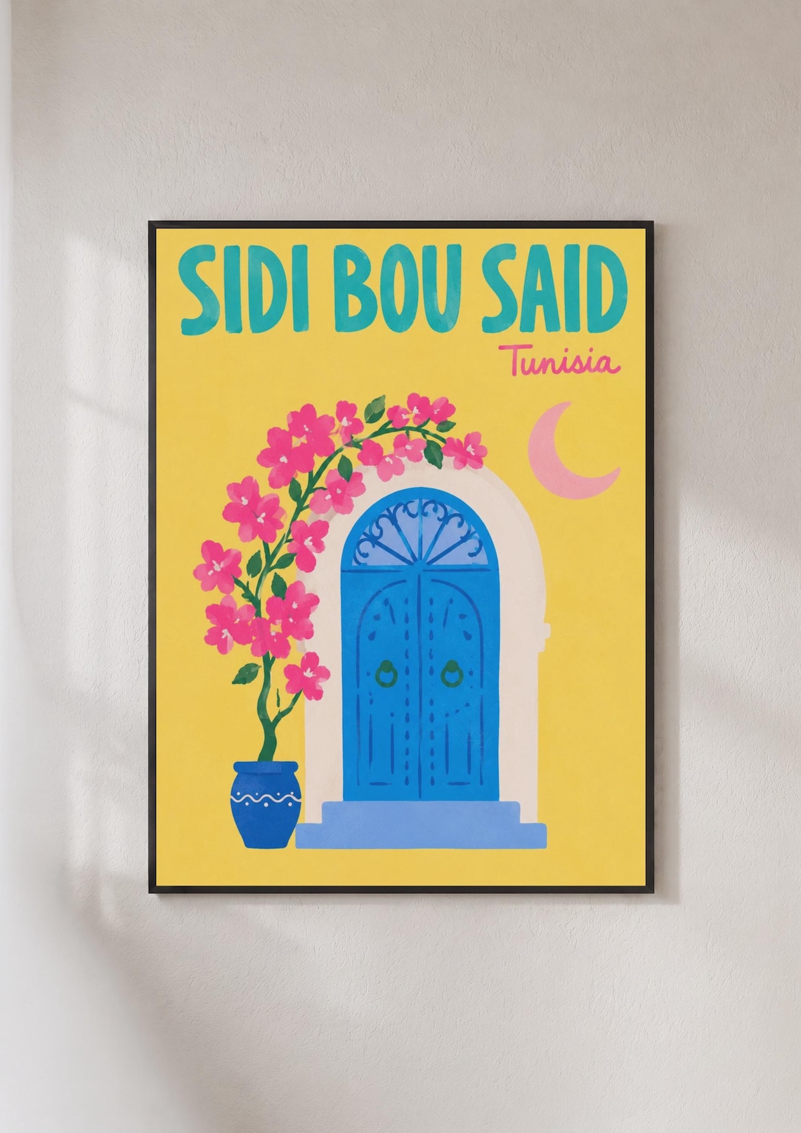 Sidi Bou Said Tunisia Blue Door Bougainvillea Flower Travel Poster