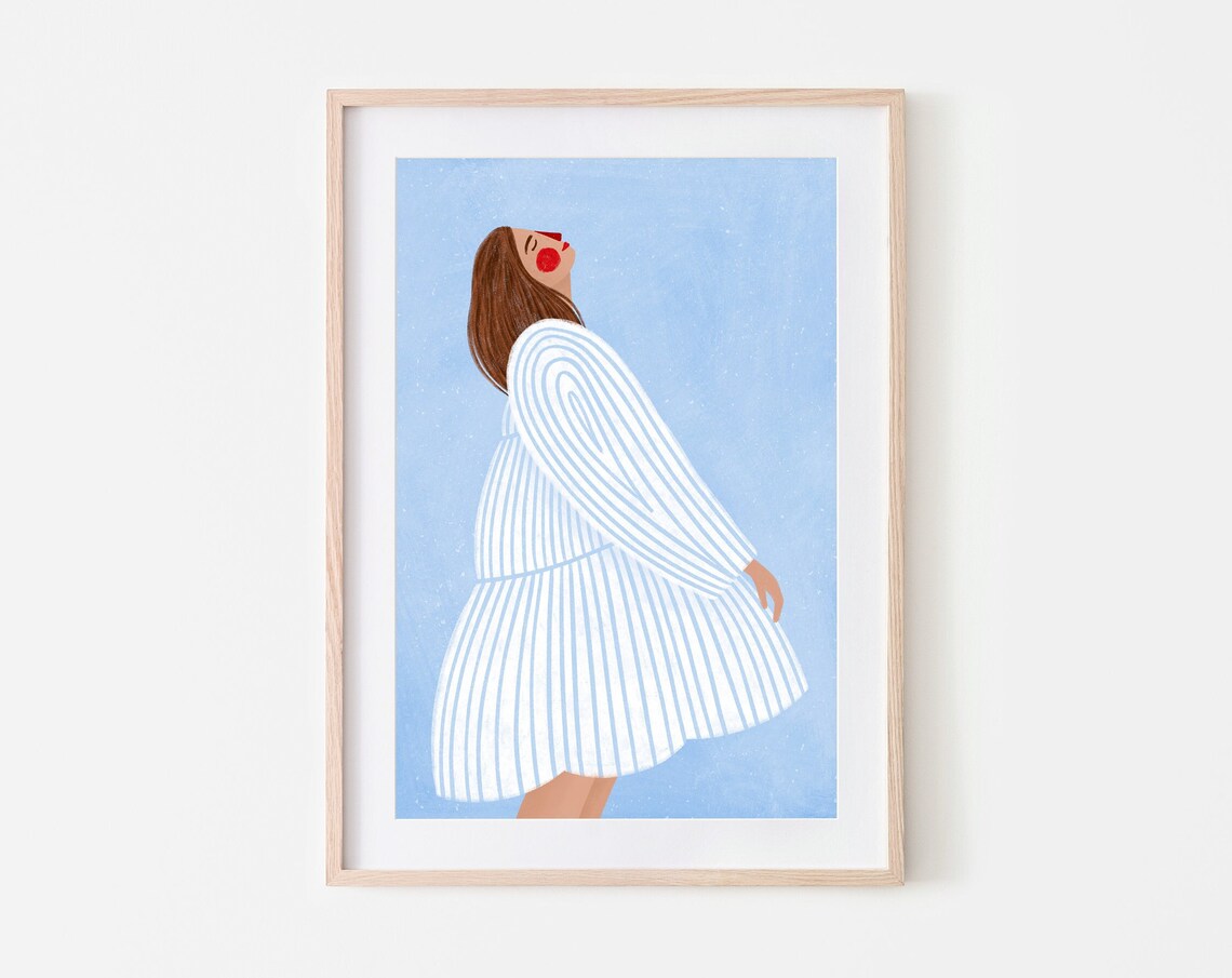 The Woman With Blue Stripes Minimal Portrait Art Print