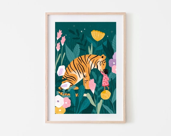 Soley and the Tiger Children, Boho Nursery Art Print