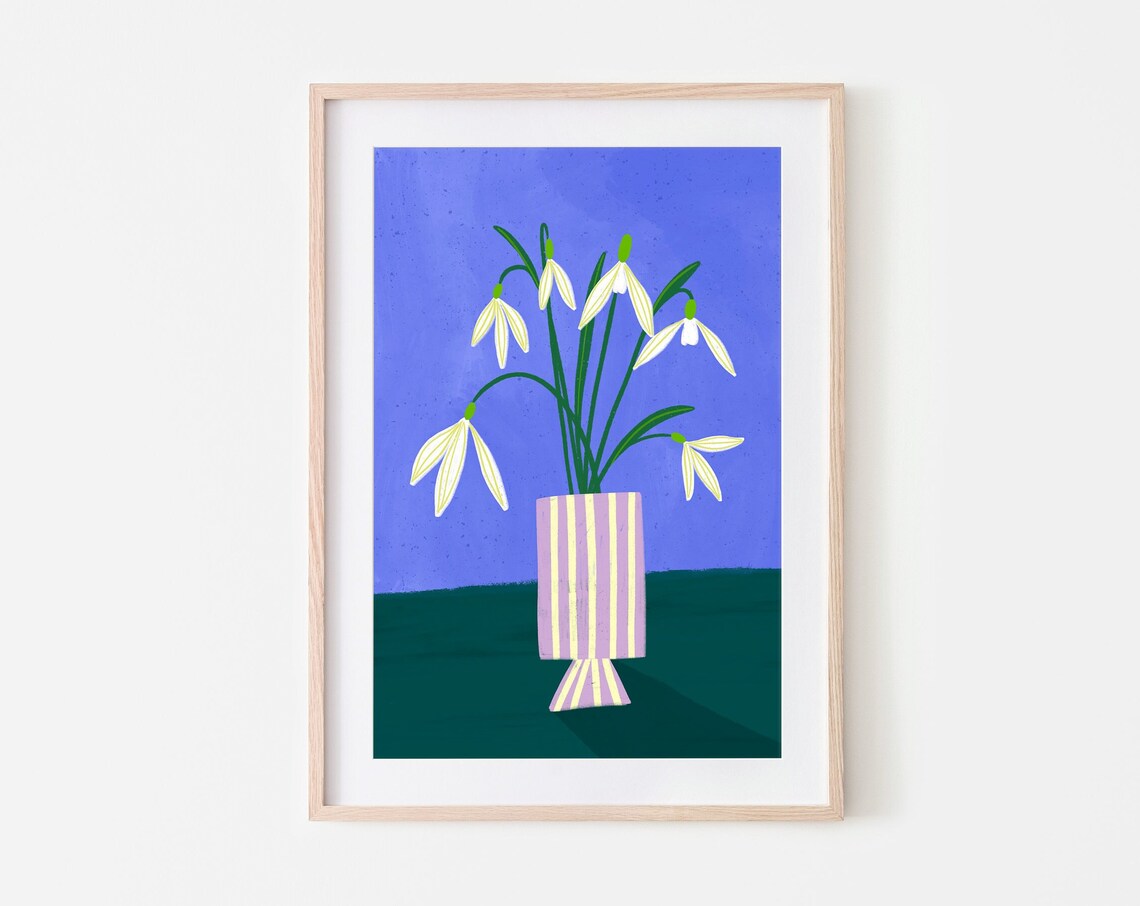 Snowdrops Floral Art Print, Botanical Drawing