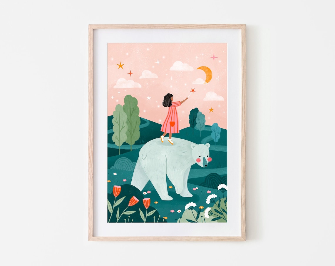 Make A Wish Soley Bear Nursery Art Print, Boho