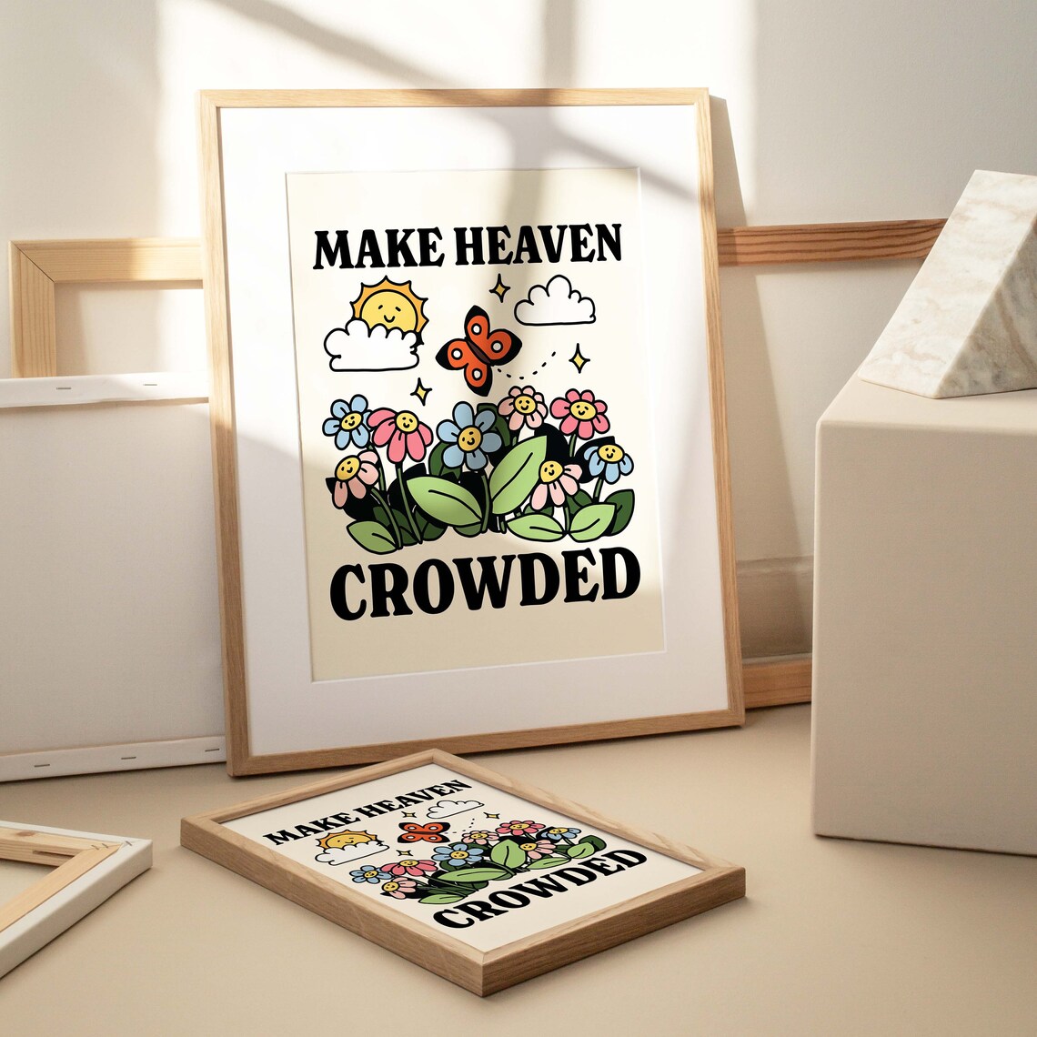 Make Heaven Crowded Christian Quote Floral Butterfly Sunshine Poster - Image 2