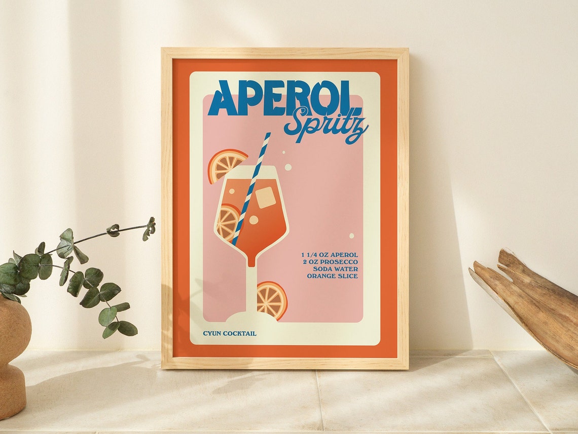 Aperol Spritz Retro Cocktail Recipe Orange Kitchen Bar Poster