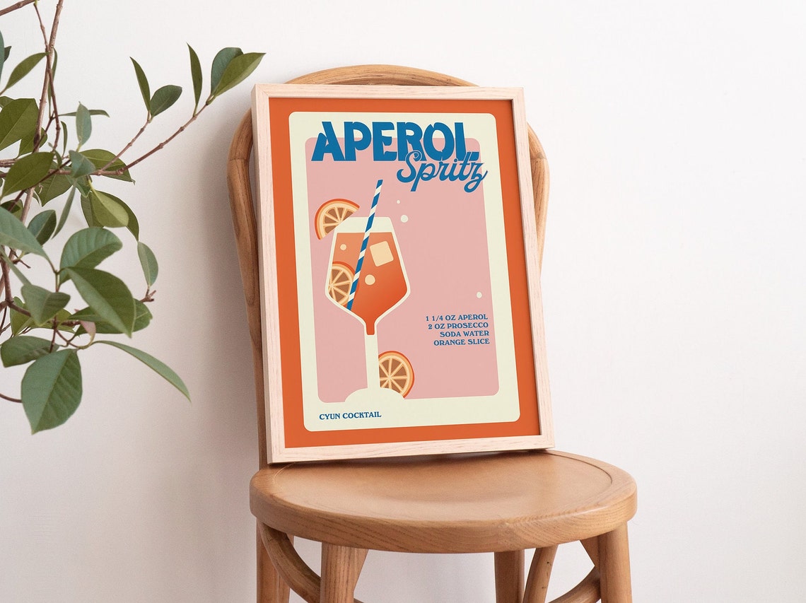 Aperol Spritz Retro Cocktail Recipe Orange Kitchen Bar Poster - Image 3