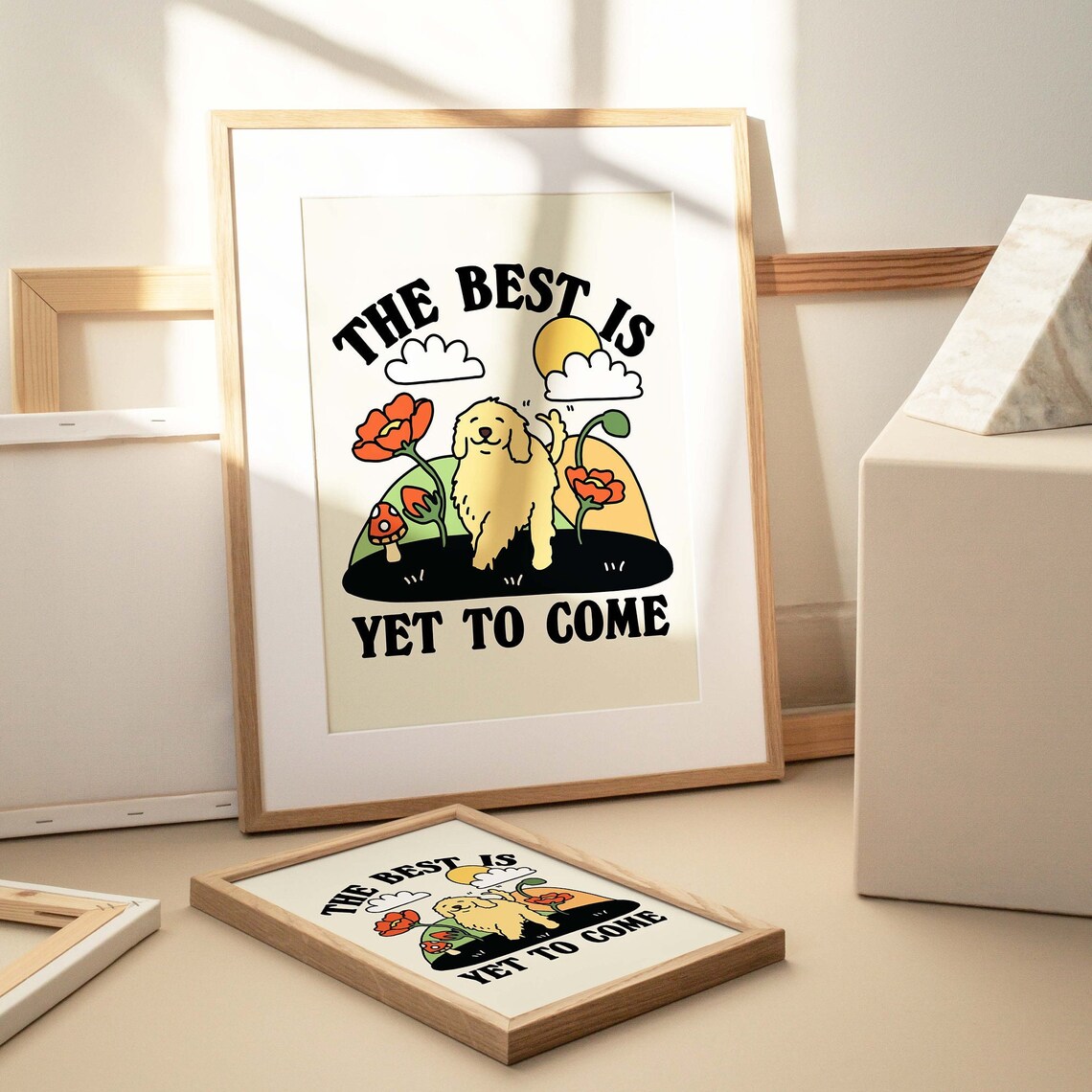Happy Dog Retro Quote Poster, Golden Retriever - Image 3