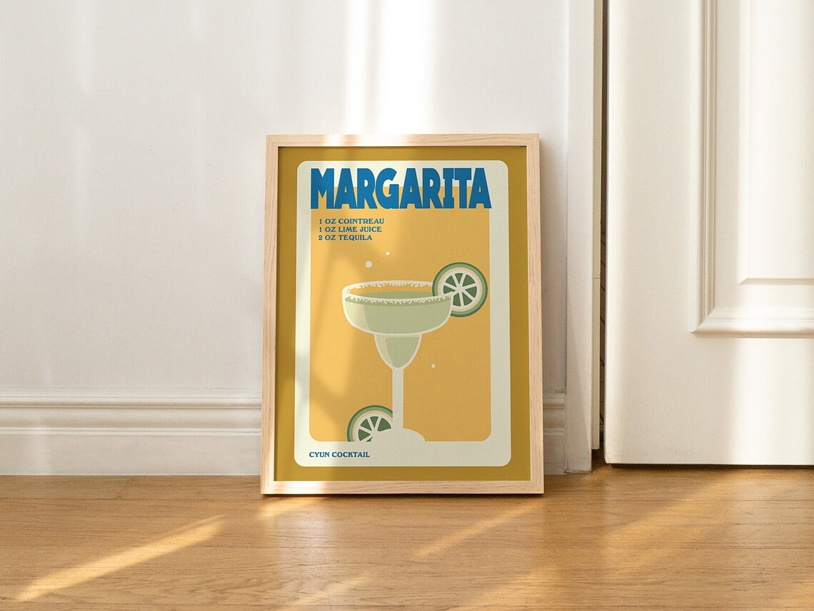 Retro Margarita Poster, Minimalist Cocktail Recipe Card - Image 2