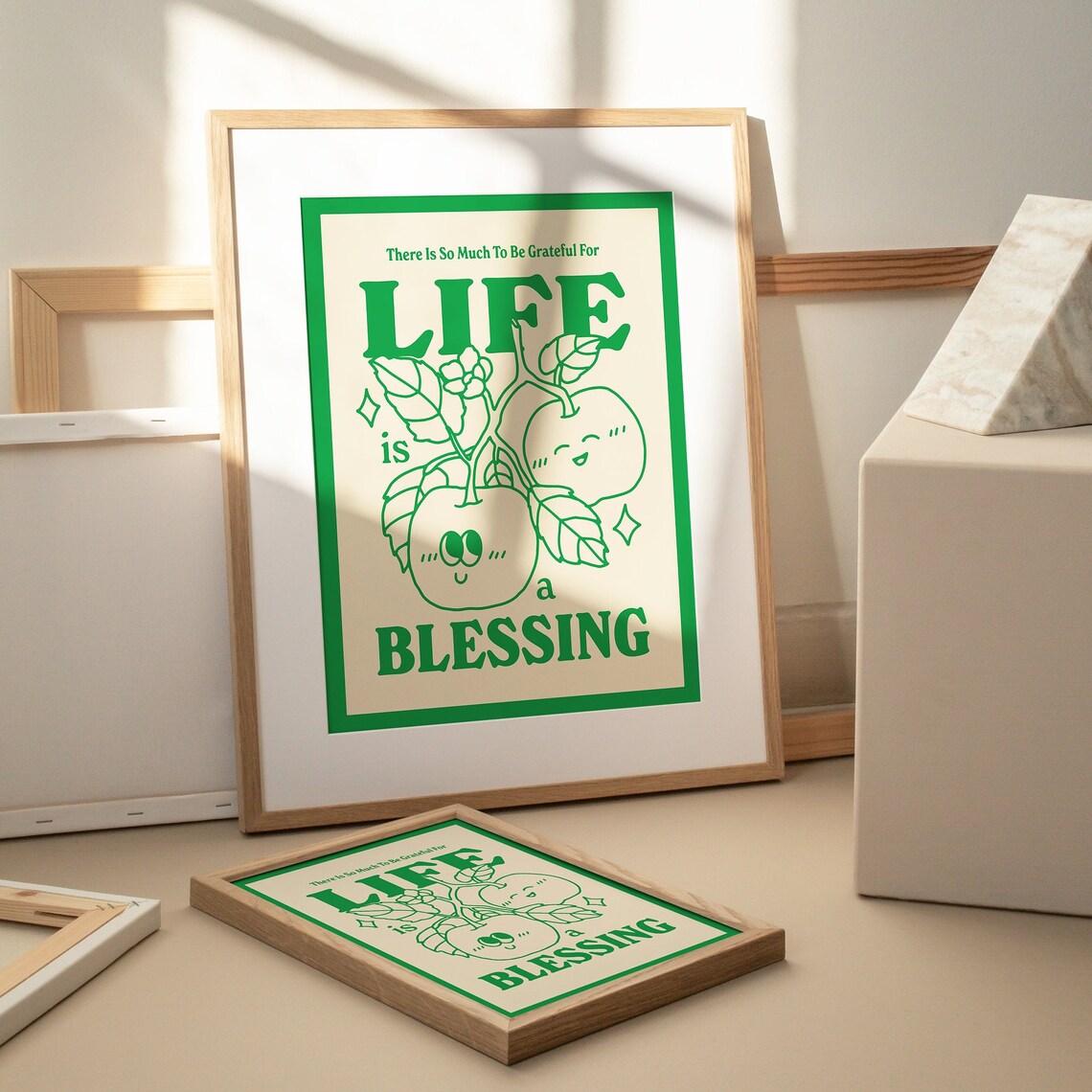 Retro Fruit Print Blessing Affirmation Illustration Market Wall Decor Green Orange Prints Gratitude Poster Positive Quotes Unframed - Image 3