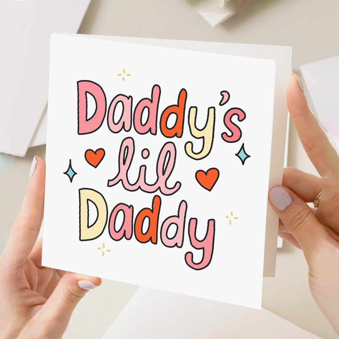 Daddy's Lil Daddy Funny Colorful Pride Greeting Card With Hearts - Image 3