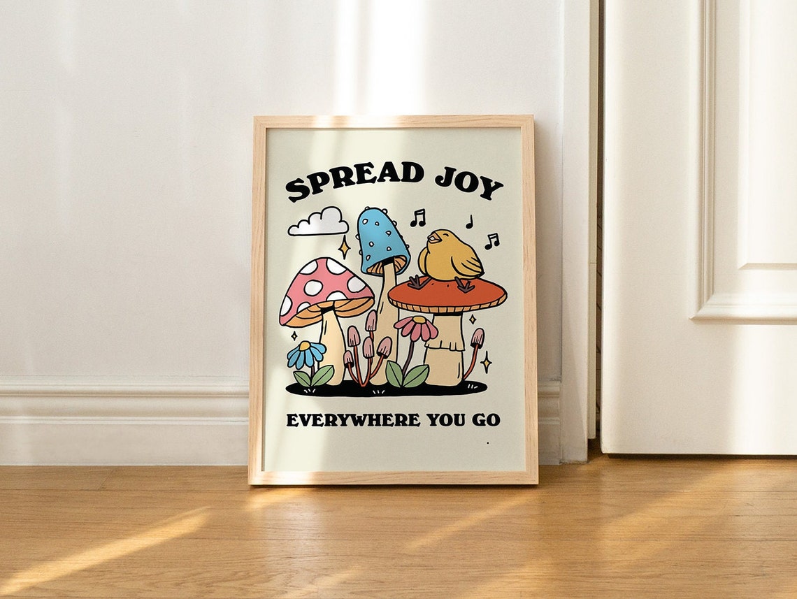 Spread Joy Everywhere You Go Singing Bird Mushroom Colorful Poster - Image 2