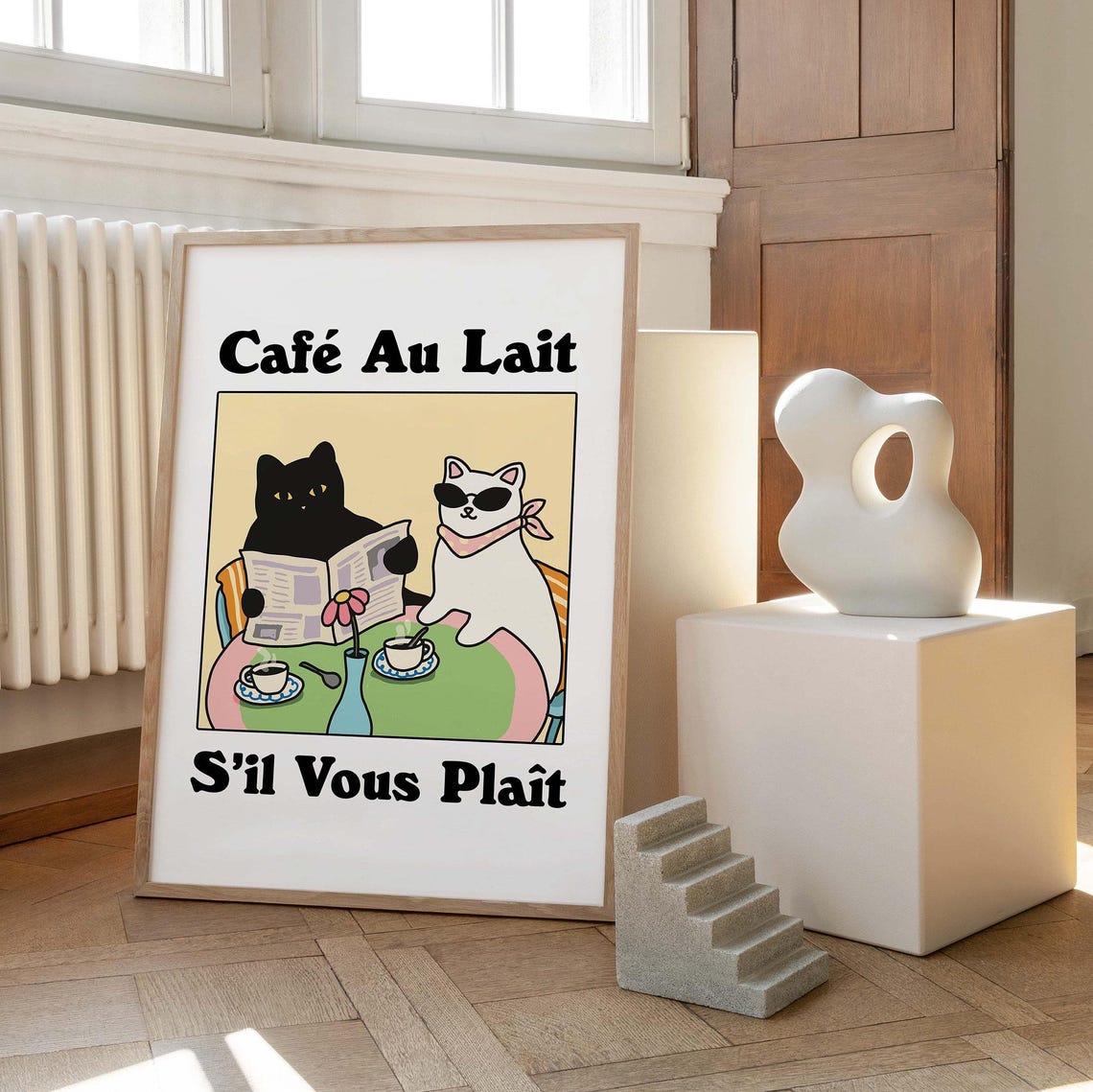 Cafe Au Lait Funny French Cats Bistro Coffee Kitchen Wall Poster - Image 2
