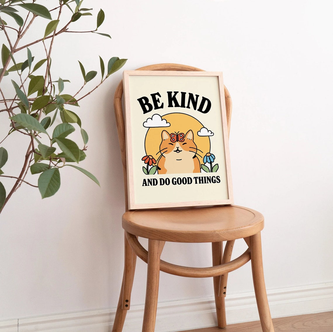 Be Kind and Do Good Things Cute Cat Butterfly Quote Art Poster - Image 4