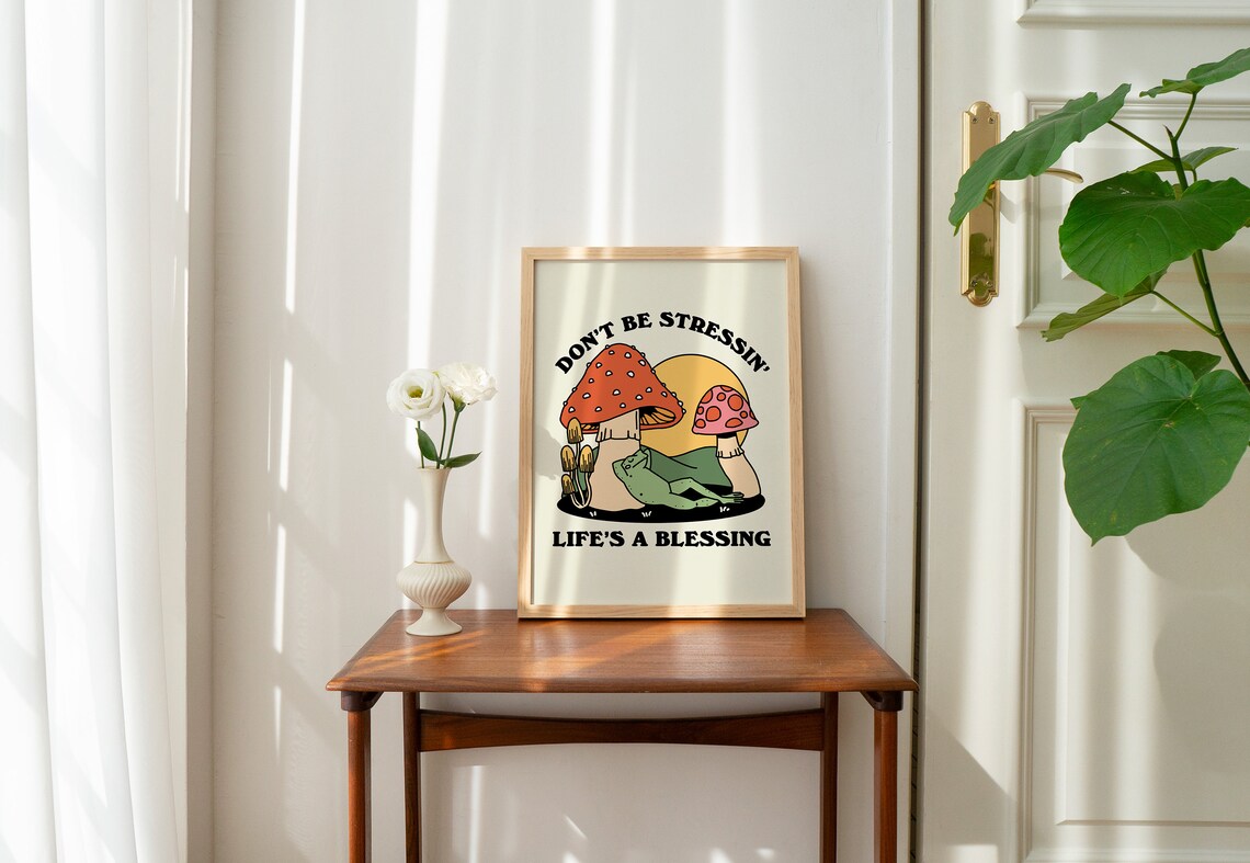 Groovy Frog Retro Mushroom Art Print, 70s Style - Image 3