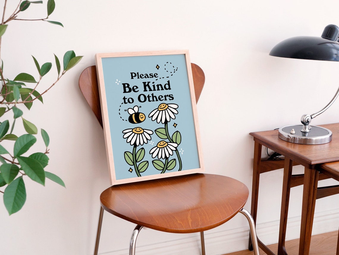 Please Be Kind to Others Floral Bee Motivational Quote Poster - Image 2