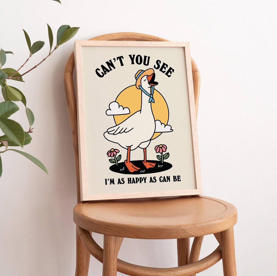 Can't You See I'm As Happy As Can Be Retro Sunny Cottagecore Goose Poster - Image 4