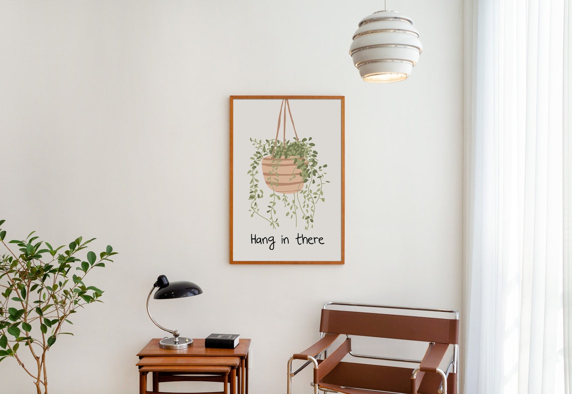 Hang in There Hanging Plant Pun Terracotta Pot Quote Wall Art - Image 2