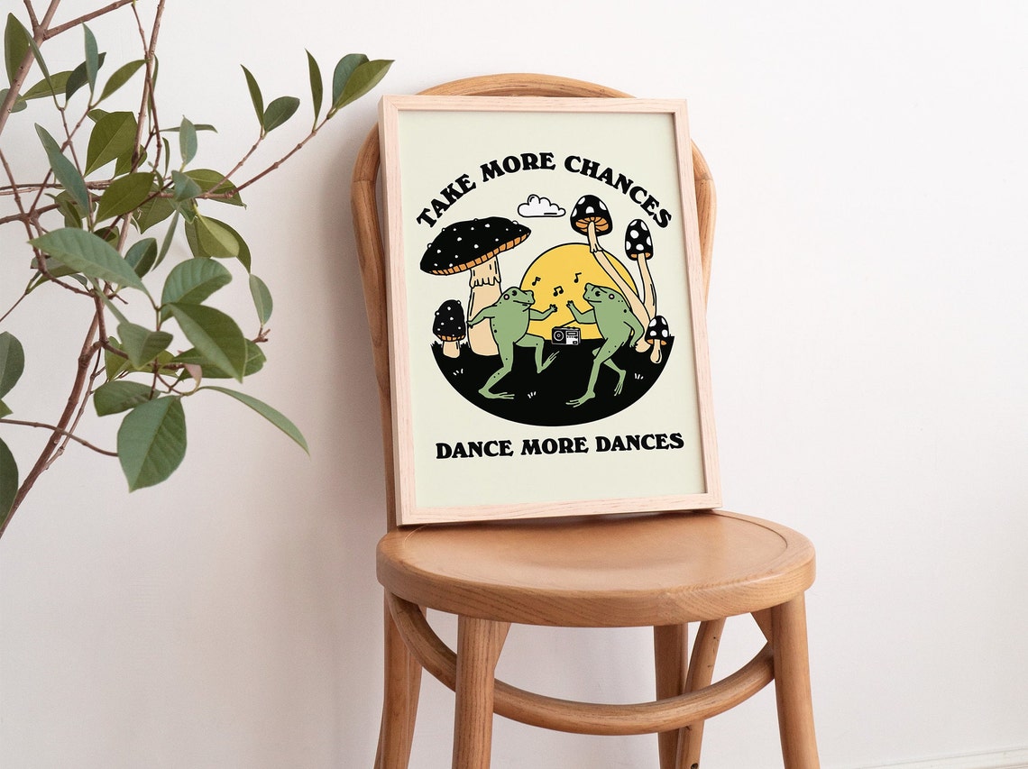 Dancing Frog Wall Print Retro Mushroom Poster 70s Print Mid Century Positive Quote Cute Wall Print Toad And Frog - Image 3