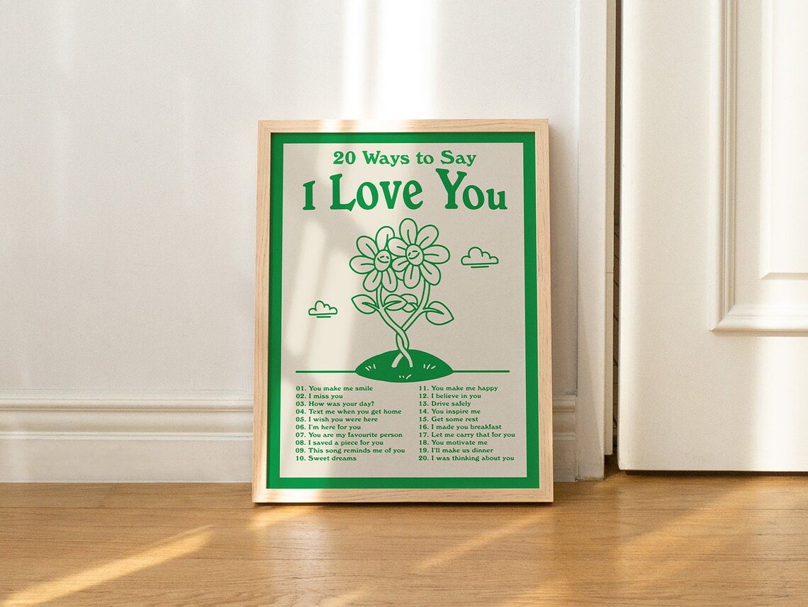 20 Ways to Say I Love You Retro Flowers List Quote Poster Gift - Image 2