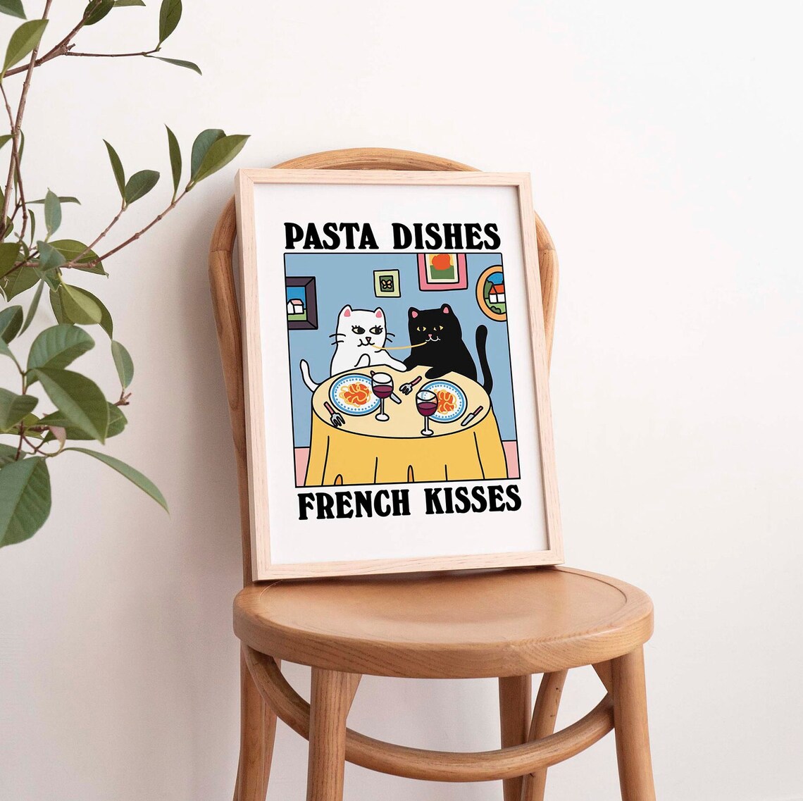 Pasta Dishes French Kisses Cat Print, Bistro Decor - Image 3
