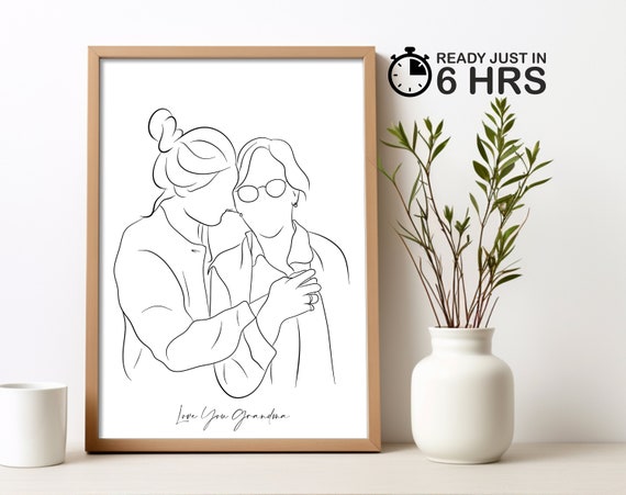 Personalized Grandma Gift Custom Mothers Day Gift For Grandma From Grandkids Grandparents And Grandchildren Wall Art One Line Drawing