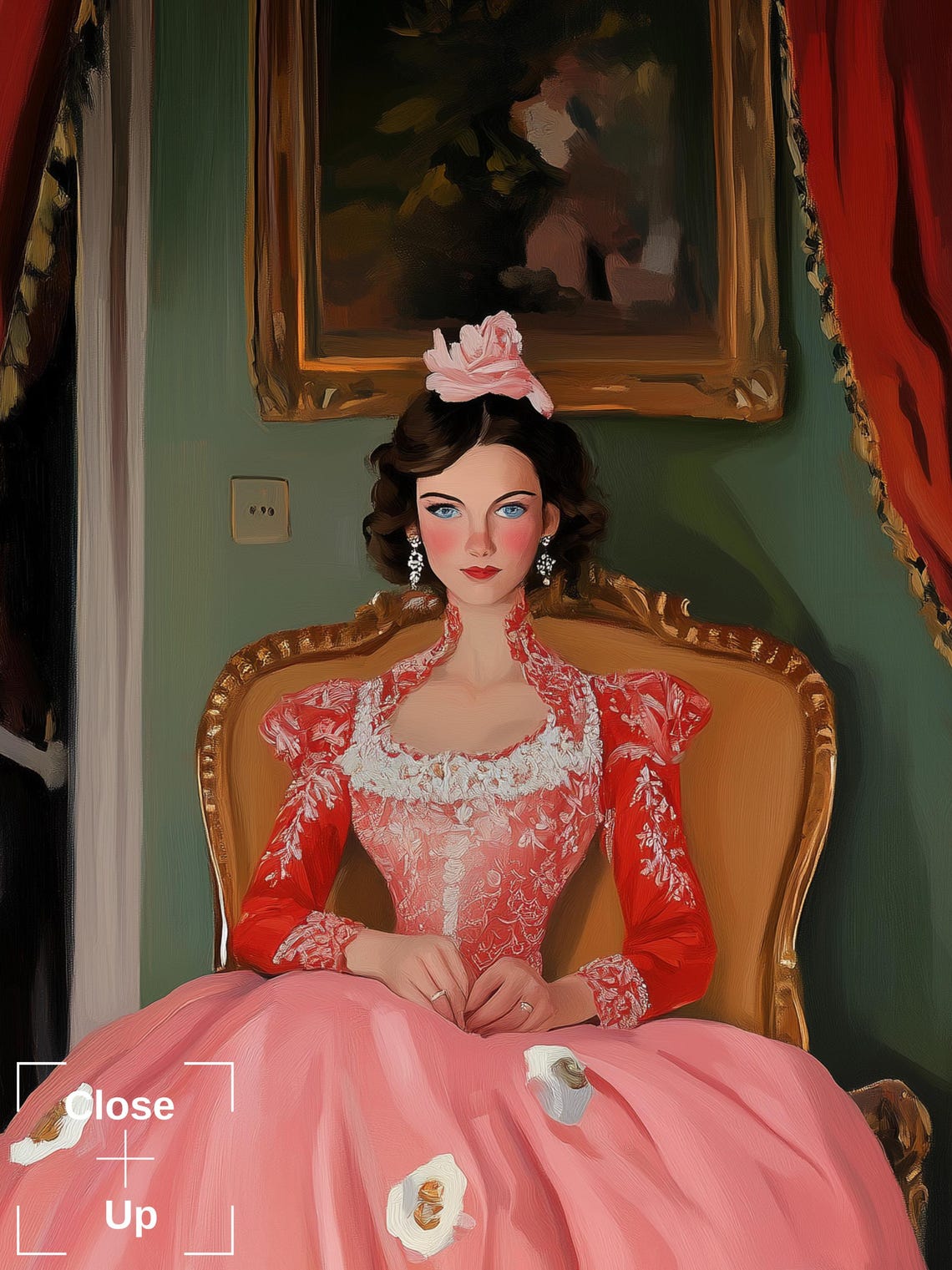 Victorian Lady in Pink Gown With a White Tiger Portrait Poster - Image 3