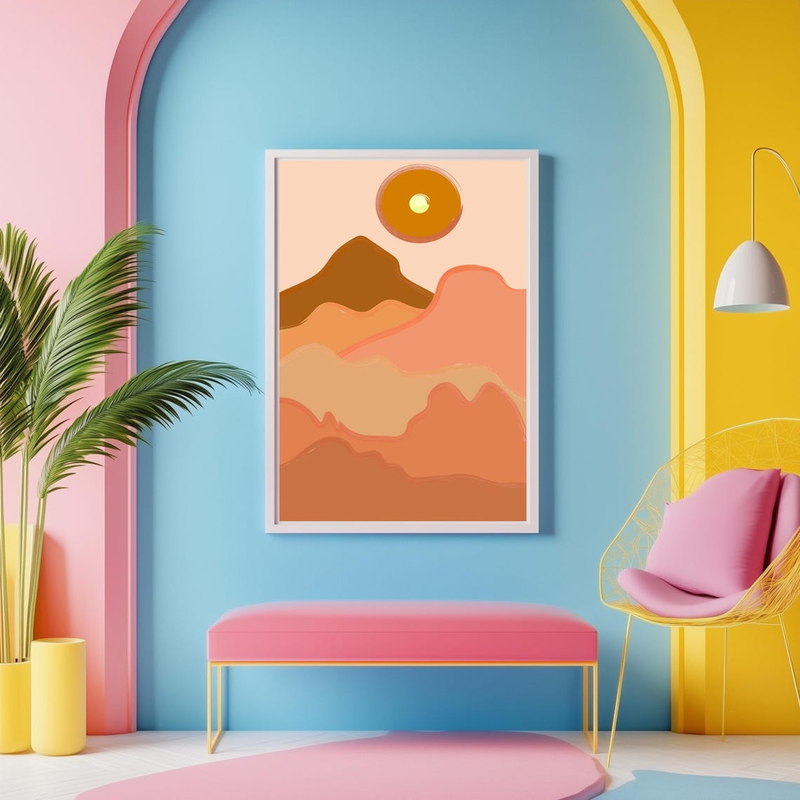 Minimalist Boho Orange Hills Under a Golden Sun Abstract Art Poster - Image 2
