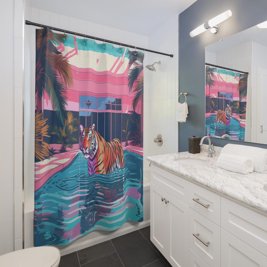 Tiger Print Shower Curtain Jungle Theme Bathroom Decor Waterproof Animal Print Curtain Bold Modern Design Unique Bathroom Accessory - Image 2