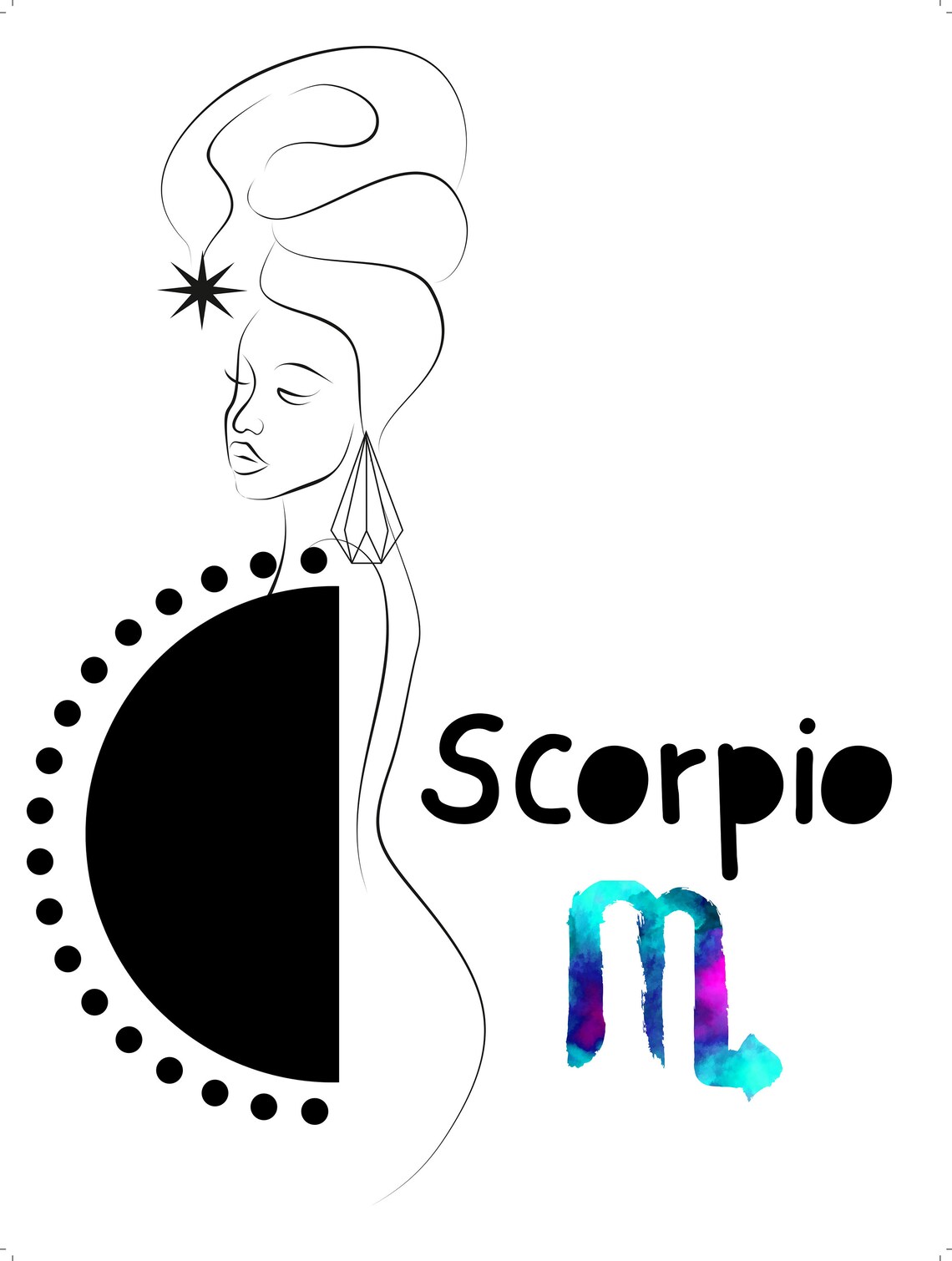 Scorpio Zodiac Line Art Woman Watercolor Glyph Star Sign Poster - Image 2